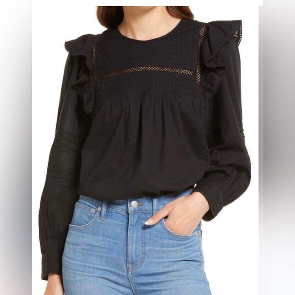 Madewell Black Ruffle Blouse